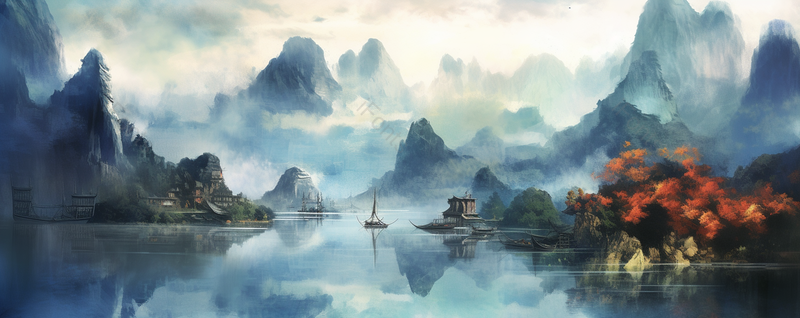 新中式山水水墨画风景背景,插画/手绘图,插画/手绘图库,插画/手绘图下载,插画/手绘